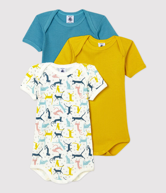 Babies' Cat Patterned Short-Sleeved Cotton and Lyocell Bodysuit - 3-Pack variante 1
